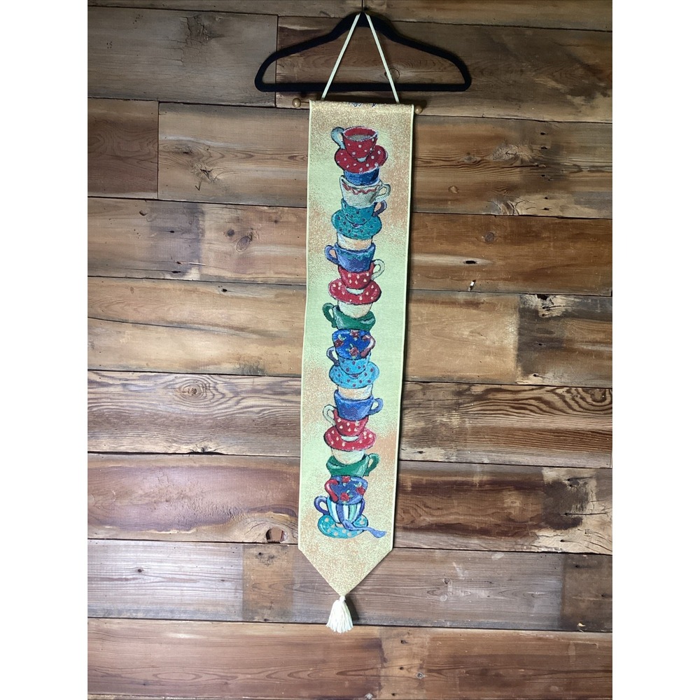 Joyce Shelton Wall Hanging Tapestry Coffee Cups Kitchen 42"x8.5"